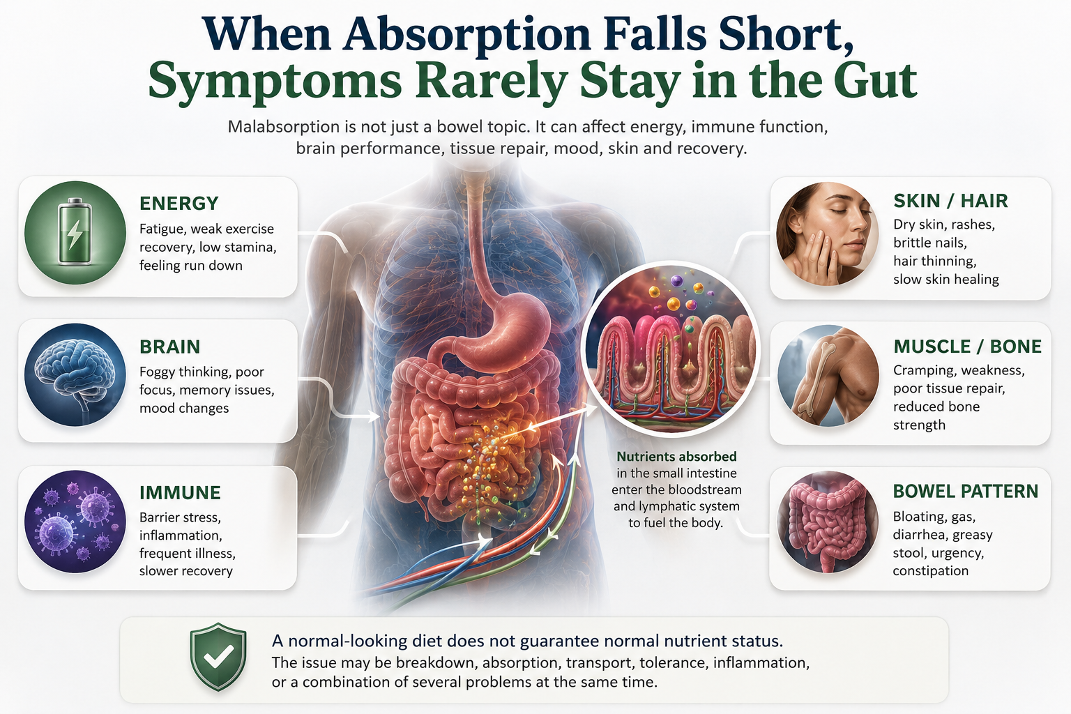 Systemic effects of poor nutrient absorption infographic