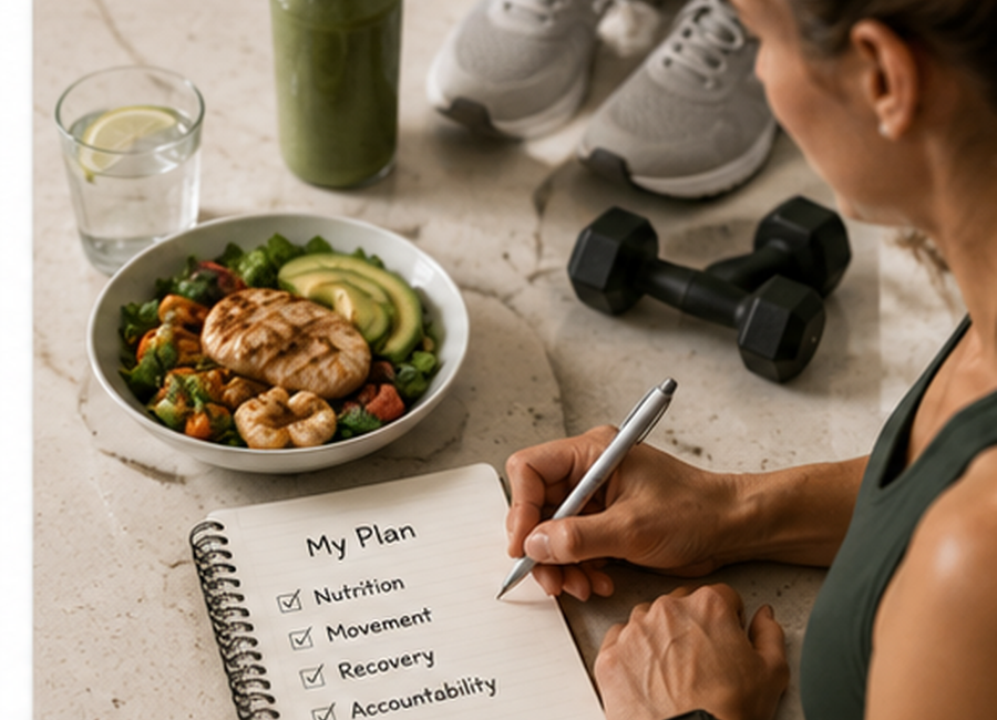 Adult planning nutrition, movement and recovery