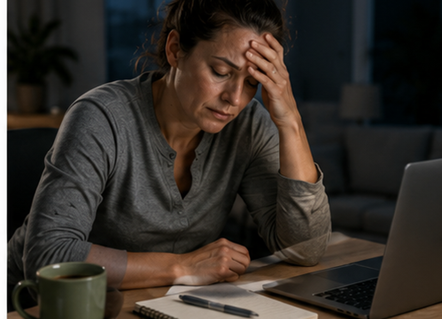 Tired adult representing stress, poor sleep and common weight-loss obstacles