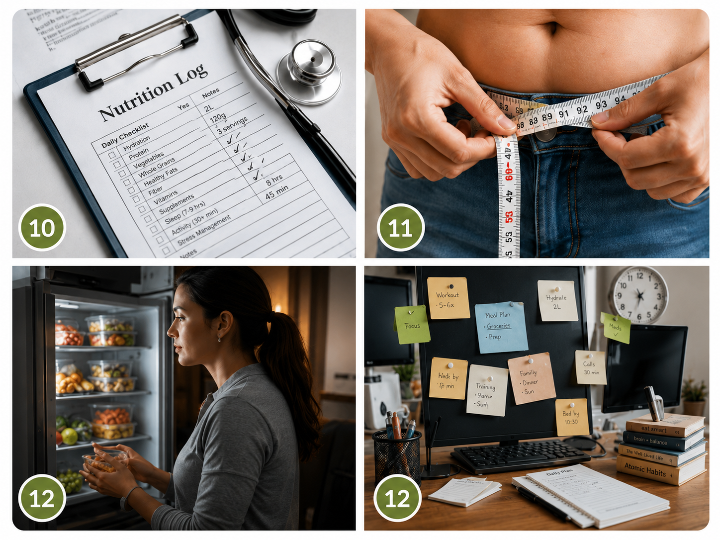 Realistic collage representing medical factors, repeated dieting, eating behavior, and busy life circumstances