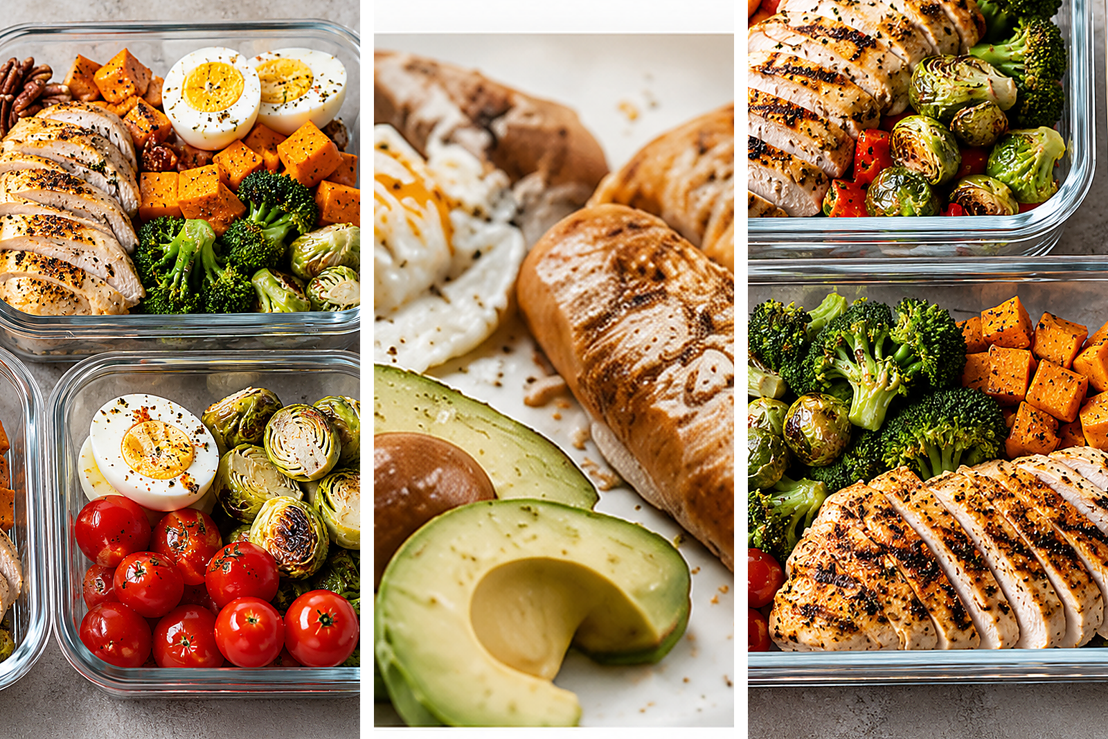 Whole-food examples representing carbohydrates, dietary fats, and protein